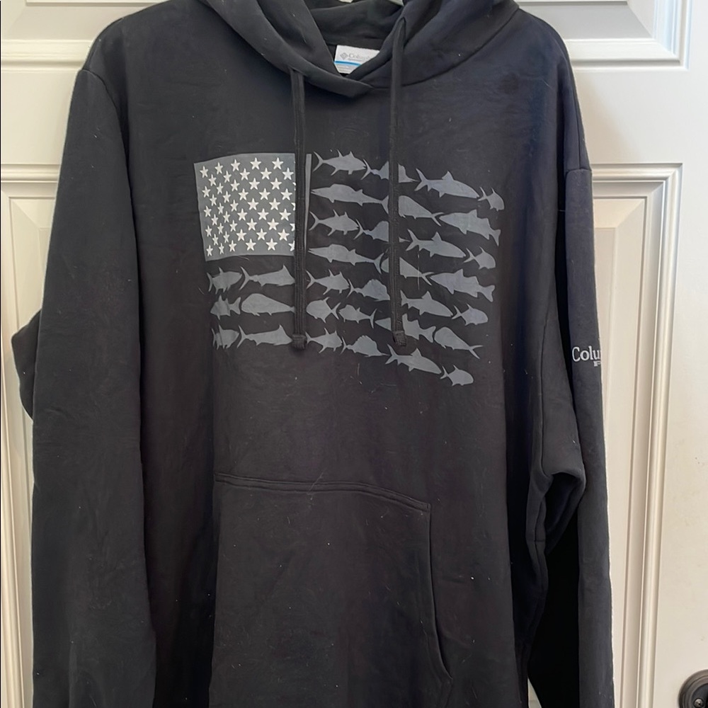 Columbia Black Hoodie with Fish Flag Design